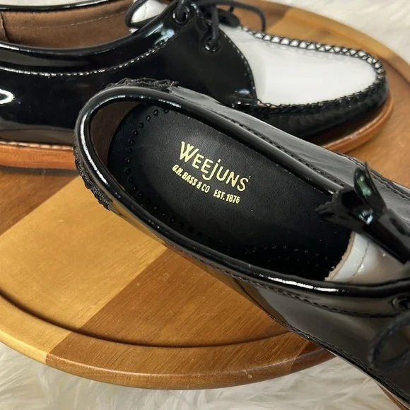 WEEJUNS l G.W. Bass & Co. The Winnie Black White Patent Leather Oxford Size 6 - Picture 7 of 12